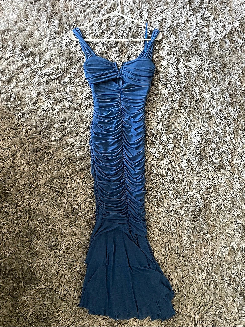 Hello Molly Blue Ruched Cutout Mermaid Midi Dress Blue Small